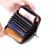 PURDORED 1 pc Men Business Card Holder Genuine Leather Credit Card Holder Women Zipper Pocket Unisex Card Case Zipper Coin Purse