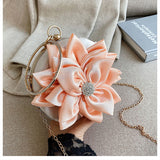 Red Flower Clutch Purse  Women Round  Evening Bag Crystal Diamond Wedding Silk Handbag Exquisite Chain Shoulder Bags FTB154