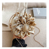 Red Flower Clutch Purse  Women Round  Evening Bag Crystal Diamond Wedding Silk Handbag Exquisite Chain Shoulder Bags FTB154