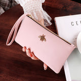 Women Wallets Bee Clutch Good Quality Leather Wholesale Zipper Female Long Wallet Ladies Wristlet Thin Mobile Phone Bag