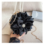 Red Flower Clutch Purse  Women Round  Evening Bag Crystal Diamond Wedding Silk Handbag Exquisite Chain Shoulder Bags FTB154