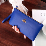 Women Wallets Bee Clutch Good Quality Leather Wholesale Zipper Female Long Wallet Ladies Wristlet Thin Mobile Phone Bag