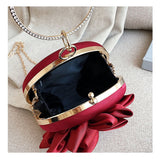 Red Flower Clutch Purse  Women Round  Evening Bag Crystal Diamond Wedding Silk Handbag Exquisite Chain Shoulder Bags FTB154