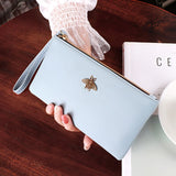 Women Wallets Bee Clutch Good Quality Leather Wholesale Zipper Female Long Wallet Ladies Wristlet Thin Mobile Phone Bag