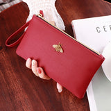 Women Wallets Bee Clutch Good Quality Leather Wholesale Zipper Female Long Wallet Ladies Wristlet Thin Mobile Phone Bag