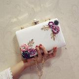 Fashion Women Leather Evening Bag Dinner Party Lady Wedding Flower Clutch Purse(white)