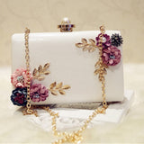 Fashion Women Leather Evening Bag Dinner Party Lady Wedding Flower Clutch Purse(white)