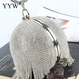 Sliver Diamonds Rhinestone Round Ball Evening Bags For Women 2021 Fashion Mini Tassels Clutch Bag Ladies Ring Handbag Clutches