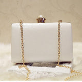 Fashion Women Leather Evening Bag Dinner Party Lady Wedding Flower Clutch Purse(white)