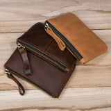 Men's Genuine Leather Zipper Coin Wallet Wowen natural Leather Mini Short Purse Card Holder Change Purse For Man Clutch Wallets