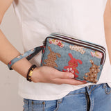 3 Zipper Women Waterproof Purse Cell Pouch Handbag Wallet Wristlet Bag Women's Fabric Coin Purse Bag Mobile Wallet Clutch Bag