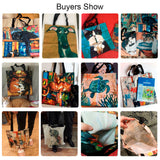 Customize Oil Painting Cat Print Womens Designer Tote Bags Linen Reusable Shopping Bag For Groceries Shoulder Bags for Lady 2020