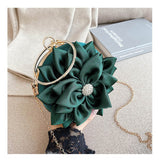 Red Flower Clutch Purse  Women Round  Evening Bag Crystal Diamond Wedding Silk Handbag Exquisite Chain Shoulder Bags FTB154