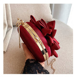 Red Flower Clutch Purse  Women Round  Evening Bag Crystal Diamond Wedding Silk Handbag Exquisite Chain Shoulder Bags FTB154