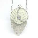Sliver Diamonds Rhinestone Round Ball Evening Bags For Women 2021 Fashion Mini Tassels Clutch Bag Ladies Ring Handbag Clutches