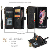 for Samsung Galaxy Z Fold 3/4 Wallet Case,Durable PU Leather Magnetic Wallet Flip Lanyard Strap Wristlet Zipper Card Holder Case