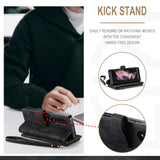 for Samsung Galaxy Z Fold 3/4 Wallet Case,Durable PU Leather Magnetic Wallet Flip Lanyard Strap Wristlet Zipper Card Holder Case