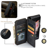 for Samsung Galaxy Z Fold 3/4 Wallet Case,Durable PU Leather Magnetic Wallet Flip Lanyard Strap Wristlet Zipper Card Holder Case