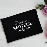 French Print Thank You Mistress Black Wristlet Clutch Bag Merci Maîtresse Teacher's Storage Bag Travel Wash Pouch Teacher Gifts