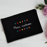 French Print Thank You Mistress Black Wristlet Clutch Bag Merci Maîtresse Teacher's Storage Bag Travel Wash Pouch Teacher Gifts