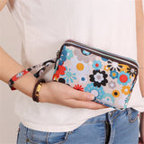 Three-layer Zipper Long Women Waterproof Nylon Colorful Printed Cloth Wristlet Bag Coin Purse Mobile Phone Holder Small Clutch