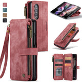 for Samsung Galaxy Z Fold 3/4 Wallet Case,Durable PU Leather Magnetic Wallet Flip Lanyard Strap Wristlet Zipper Card Holder Case