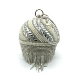Sliver Diamonds Rhinestone Round Ball Evening Bags For Women 2021 Fashion Mini Tassels Clutch Bag Ladies Ring Handbag Clutches