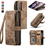 for Samsung Galaxy Z Fold 3/4 Wallet Case,Durable PU Leather Magnetic Wallet Flip Lanyard Strap Wristlet Zipper Card Holder Case