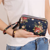 Three-layer Zipper Long Women Waterproof Nylon Colorful Printed Cloth Wristlet Bag Coin Purse Mobile Phone Holder Small Clutch