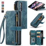 for Samsung Galaxy Z Fold 3/4 Wallet Case,Durable PU Leather Magnetic Wallet Flip Lanyard Strap Wristlet Zipper Card Holder Case