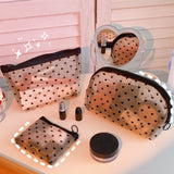 Mesh Cosmetic Makeup Bags Case Holder Cute Transparent Zipper Black Heart Printed Pencil Pen Case Pouch Convenient To Carry