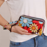 Three-layer Zipper Long Women Waterproof Nylon Colorful Printed Cloth Wristlet Bag Coin Purse Mobile Phone Holder Small Clutch