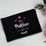 French Print Thank You Mistress Black Wristlet Clutch Bag Merci Maîtresse Teacher's Storage Bag Travel Wash Pouch Teacher Gifts