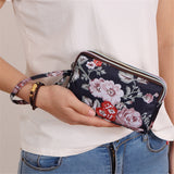 Three-layer Zipper Long Women Waterproof Nylon Colorful Printed Cloth Wristlet Bag Coin Purse Mobile Phone Holder Small Clutch