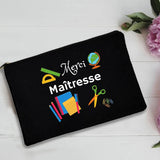 French Print Thank You Mistress Black Wristlet Clutch Bag Merci Maîtresse Teacher's Storage Bag Travel Wash Pouch Teacher Gifts