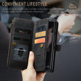 for Samsung Galaxy Z Fold 3/4 Wallet Case,Durable PU Leather Magnetic Wallet Flip Lanyard Strap Wristlet Zipper Card Holder Case