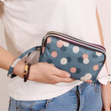 Three-layer Zipper Long Women Waterproof Nylon Colorful Printed Cloth Wristlet Bag Coin Purse Mobile Phone Holder Small Clutch