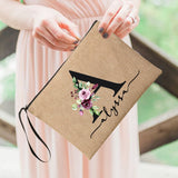 Flower Initial Letter Custom Name Cosmetic Bag Women Neceser Makeup Bag Linen Zipper Pouch Travel Toiletry Organizer Mujer Bolsa