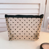 Mesh Cosmetic Makeup Bags Case Holder Cute Transparent Zipper Black Heart Printed Pencil Pen Case Pouch Convenient To Carry