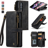 for Samsung Galaxy Z Fold 3/4 Wallet Case,Durable PU Leather Magnetic Wallet Flip Lanyard Strap Wristlet Zipper Card Holder Case