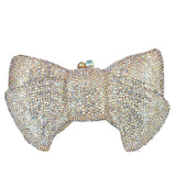 Boutique De FGG Novelty Women Bow Clutch Crystal Evening Bags Hard Case Metal Minaudiere Rhinestone Handbags Wedding Party Purse