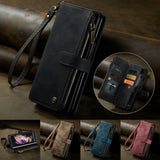 for Samsung Galaxy Z Fold 3/4 Wallet Case,Durable PU Leather Magnetic Wallet Flip Lanyard Strap Wristlet Zipper Card Holder Case