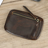 Men's Genuine Leather Zipper Coin Wallet Wowen natural Leather Mini Short Purse Card Holder Change Purse For Man Clutch Wallets