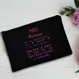 French Print Thank You Mistress Black Wristlet Clutch Bag Merci Maîtresse Teacher's Storage Bag Travel Wash Pouch Teacher Gifts