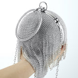 Sliver Diamonds Rhinestone Round Ball Evening Bags For Women 2021 Fashion Mini Tassels Clutch Bag Ladies Ring Handbag Clutches