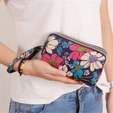 Three-layer Zipper Long Women Waterproof Nylon Colorful Printed Cloth Wristlet Bag Coin Purse Mobile Phone Holder Small Clutch