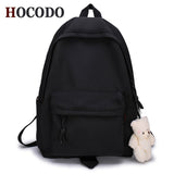 HOCODO Simple Female Backpack Women Canval School Bag For Teenage Girl Casual Shoulder Bag Solid Color Rucksack Quality Travel