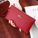 Women Wallets Bee Clutch Good Quality Leather Wholesale Zipper Female Long Wallet Ladies Wristlet Thin Mobile Phone Bag